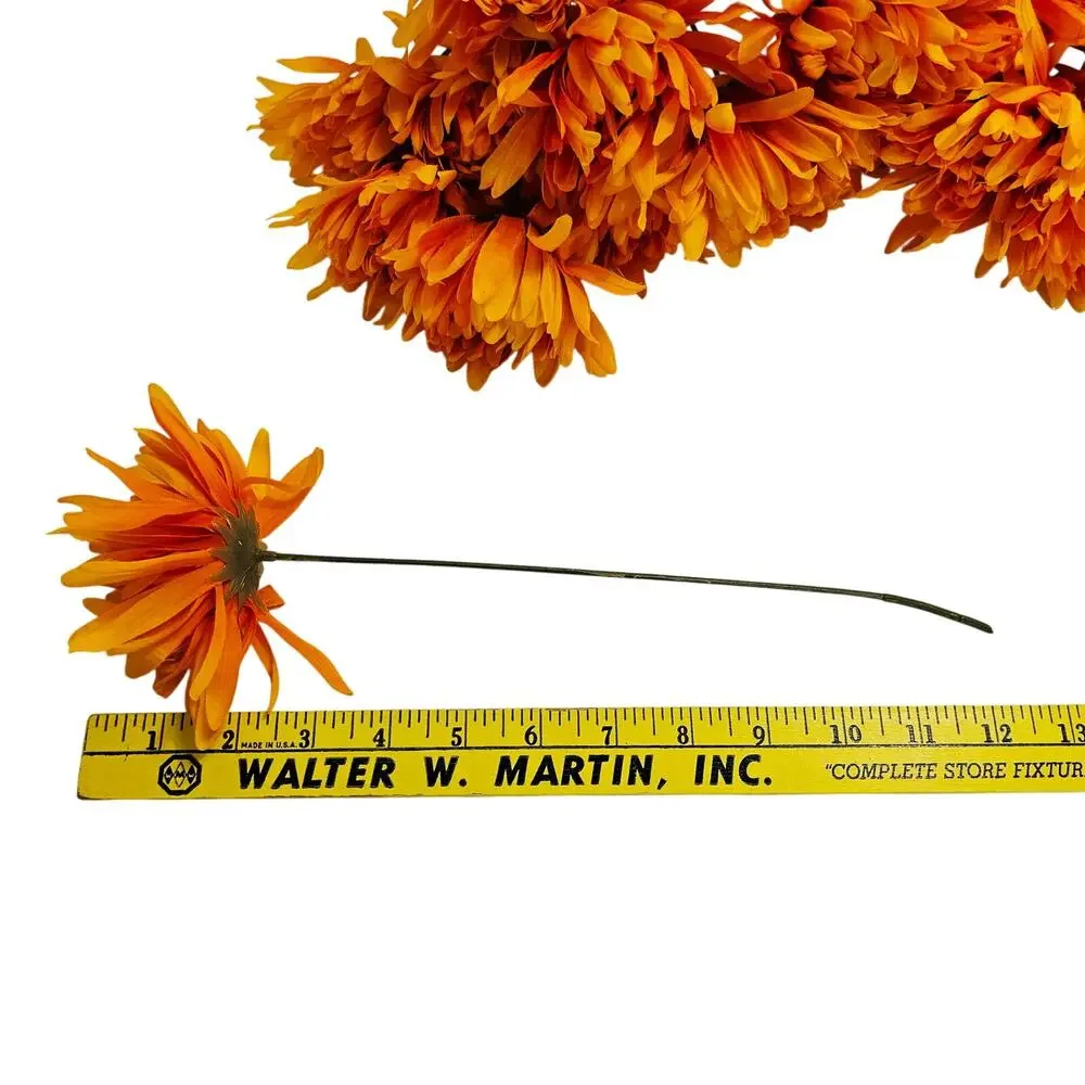 35 Pc Orange Yellow Artificial Silk Mum Flower Stem Fall Floral Crafts Decor Lot
